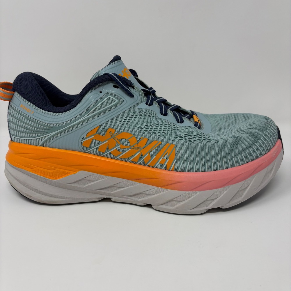Hoka Bondi 7 Women's Size 9D Wide Blue Orange Running Shoes (1110531 BHBI)